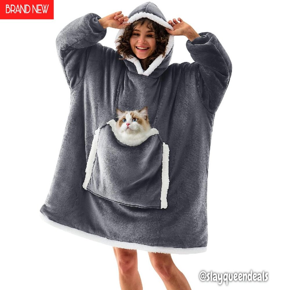 Oversized Sherpa Wearable Blanket Hoodie with Giant Pocket for Adults